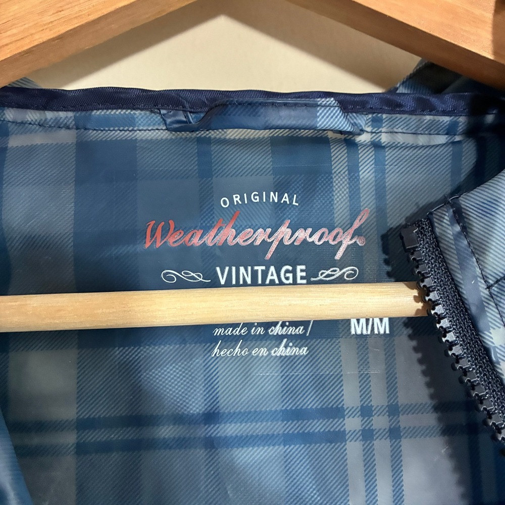 Weatherproof Vintage Plaid Windbreaker Jacket M Blue Mens Waterproof Hooded TPU - Picture 4 of 8